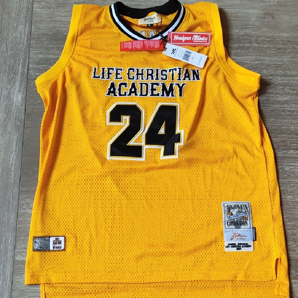 Headgear Classics Hansel Emmanuel Life Christian Academy Jersey Size XL in Yello